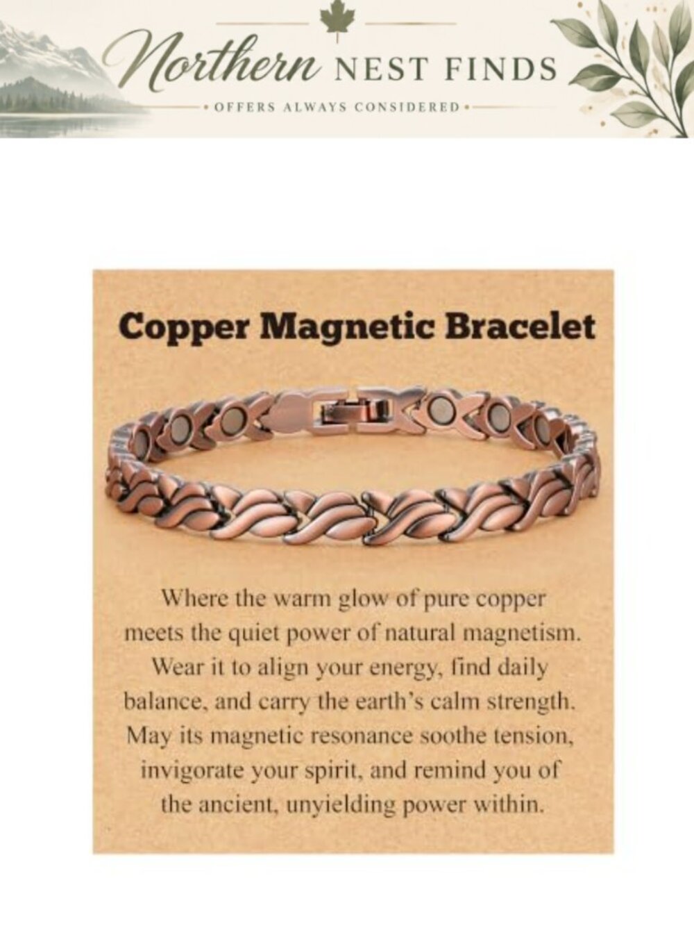 Pure Copper Women's Bracelet 3800 Gauss Magnets Adjustable Sizing Tool